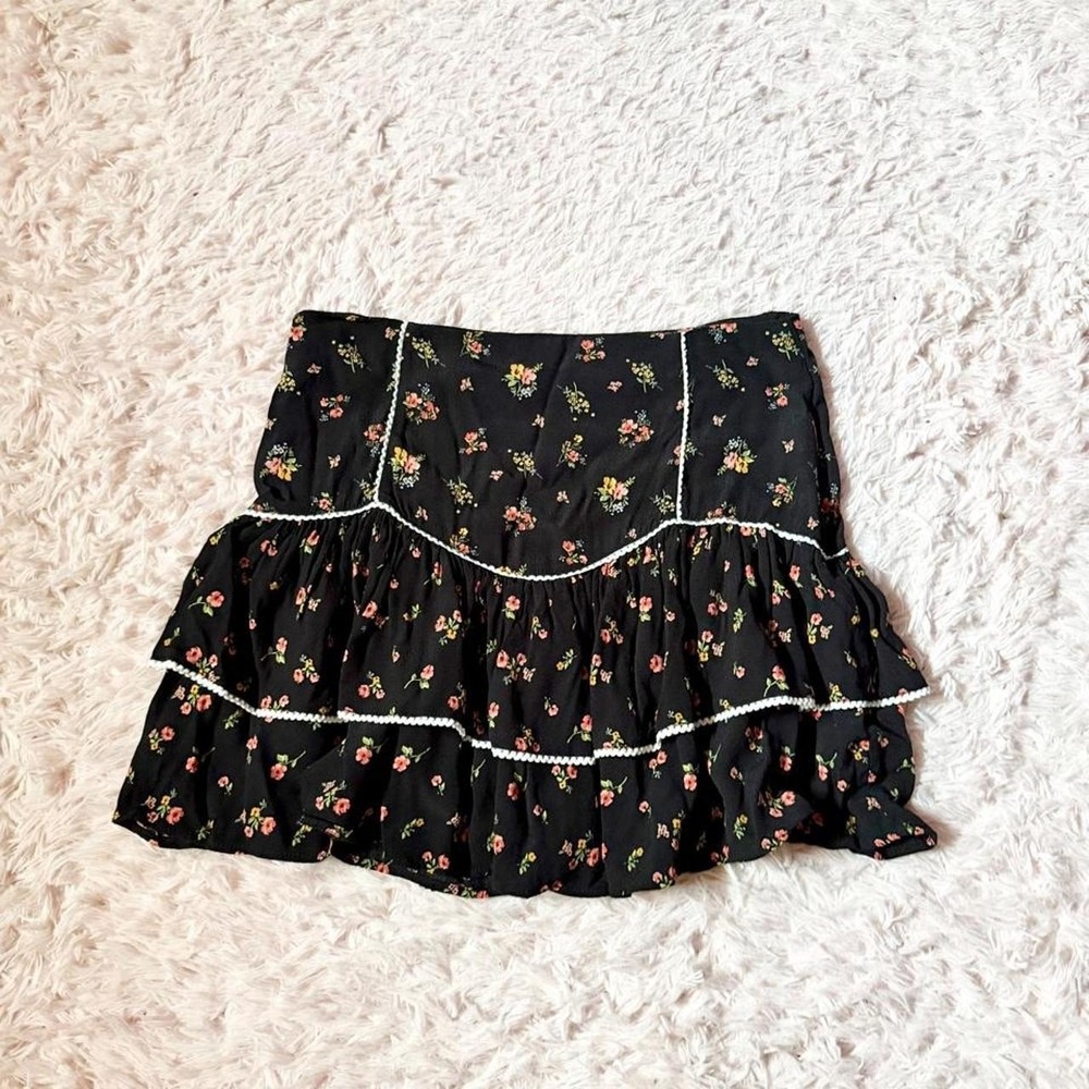 Vintage Y2K Hipster Floral Whimsygoth Boho Ruffle Mini Skirt Womens M Indie